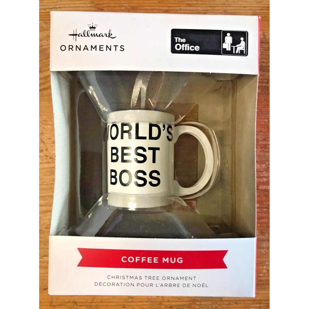 The Office Christmas Tree Ornament Hallmark New in Box World's Best Boss Mug